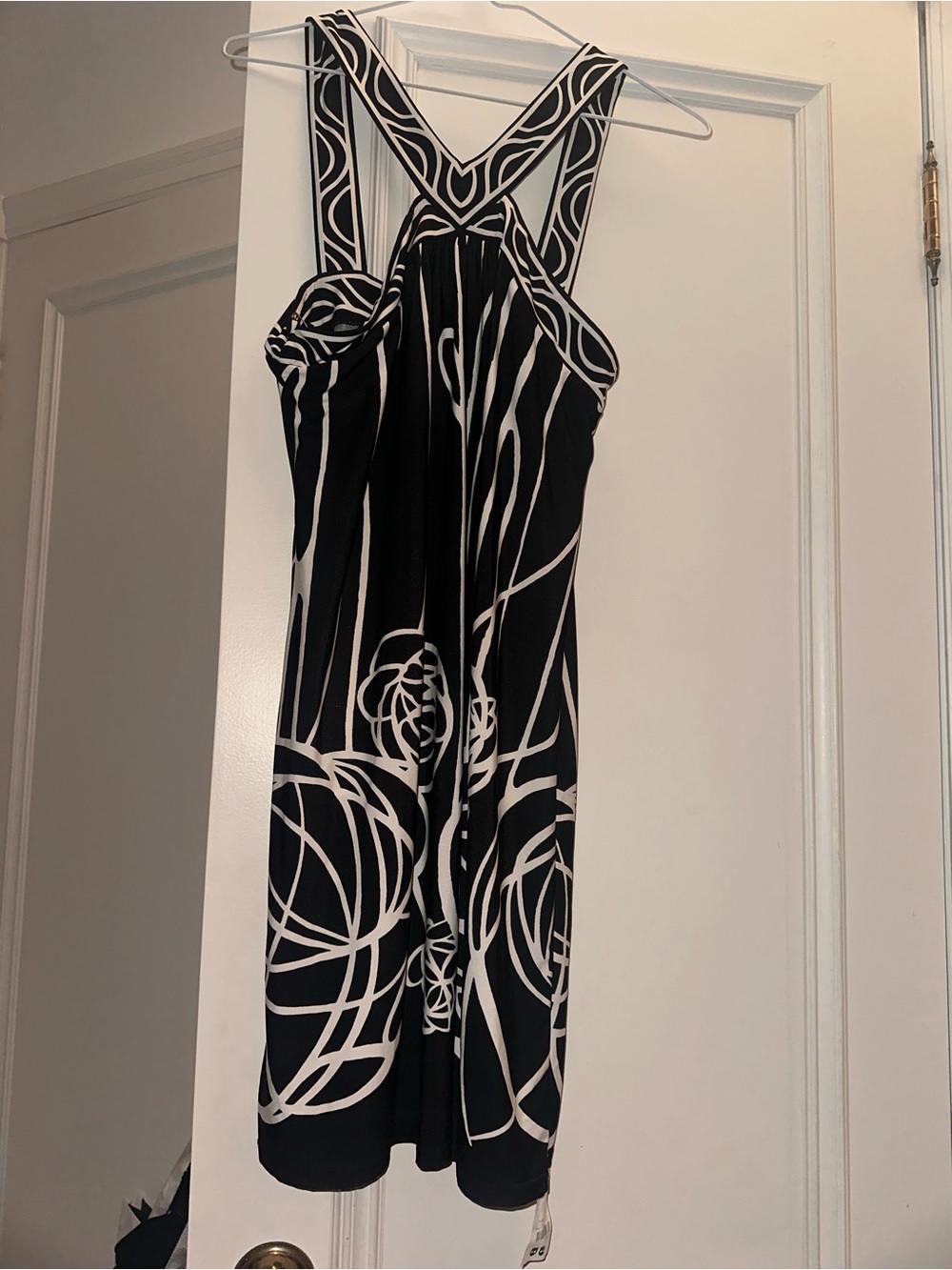 BCBGMaxAzria Black and White Graphic Halter Dress